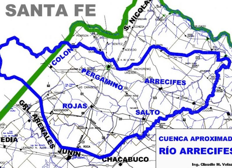 La cuenca hidráulica del Río Arrecifes involucra una superficie cercana a las  1.100.000 hectáreas.