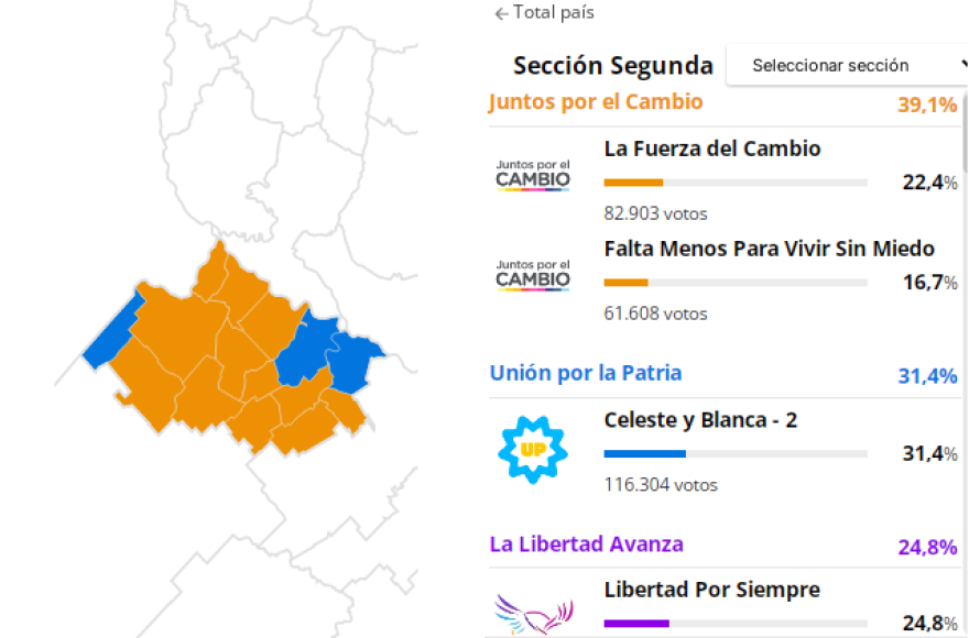 Resultados de las PASO en la segunda sección para elegir senadores. 