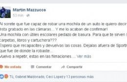 Ya roban cualquier cosa: una mochila con carpetas y útiles escolares