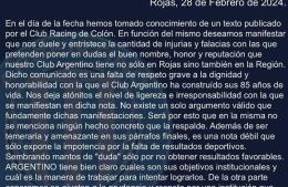 El descargo del Club Argentino